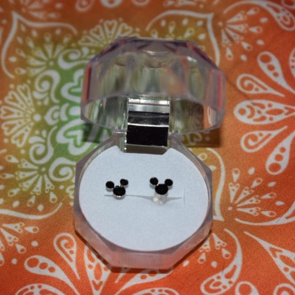 Jewelry - 🧡4 for $20 Mickey Mouse Ears Earrings Crystal Black Sterling Silver Black Onyx